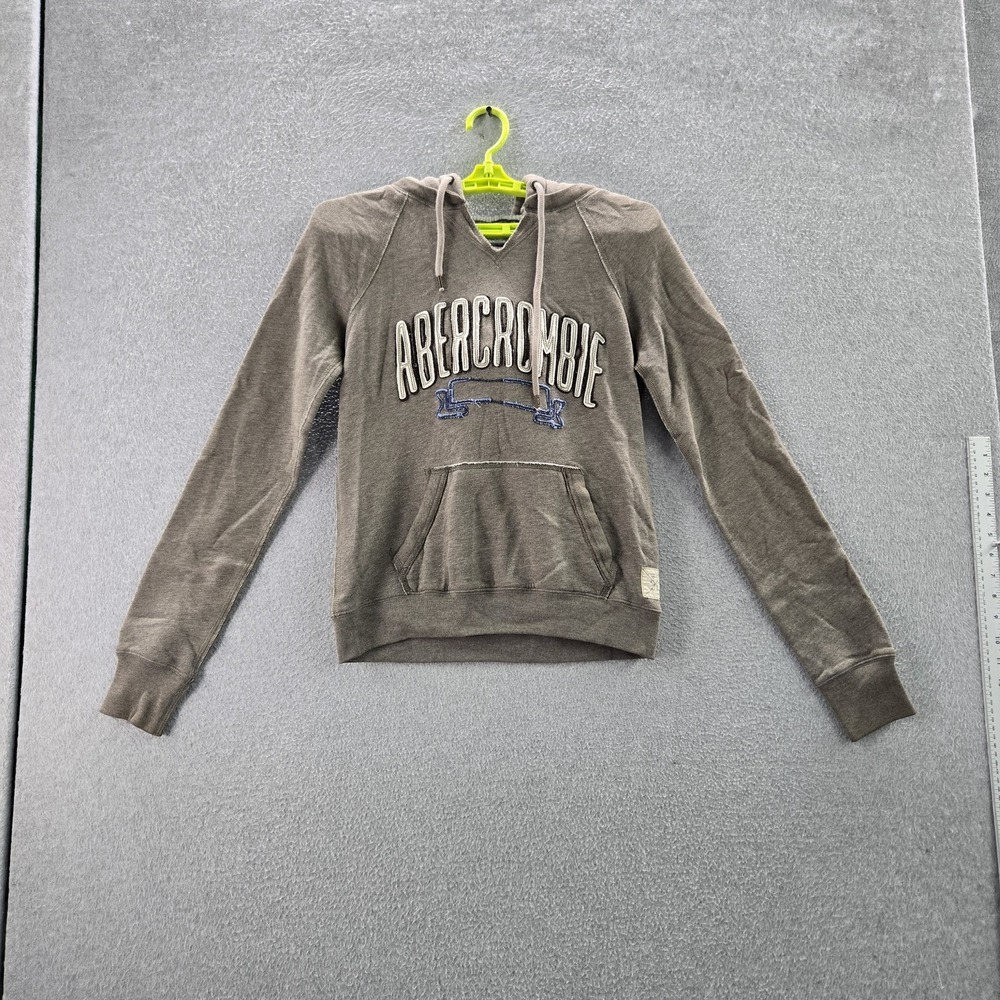 Abercrombie & Fitch Women Hoodie MEDIUM Y2K Brown Patch Logo Embroidery Pullover